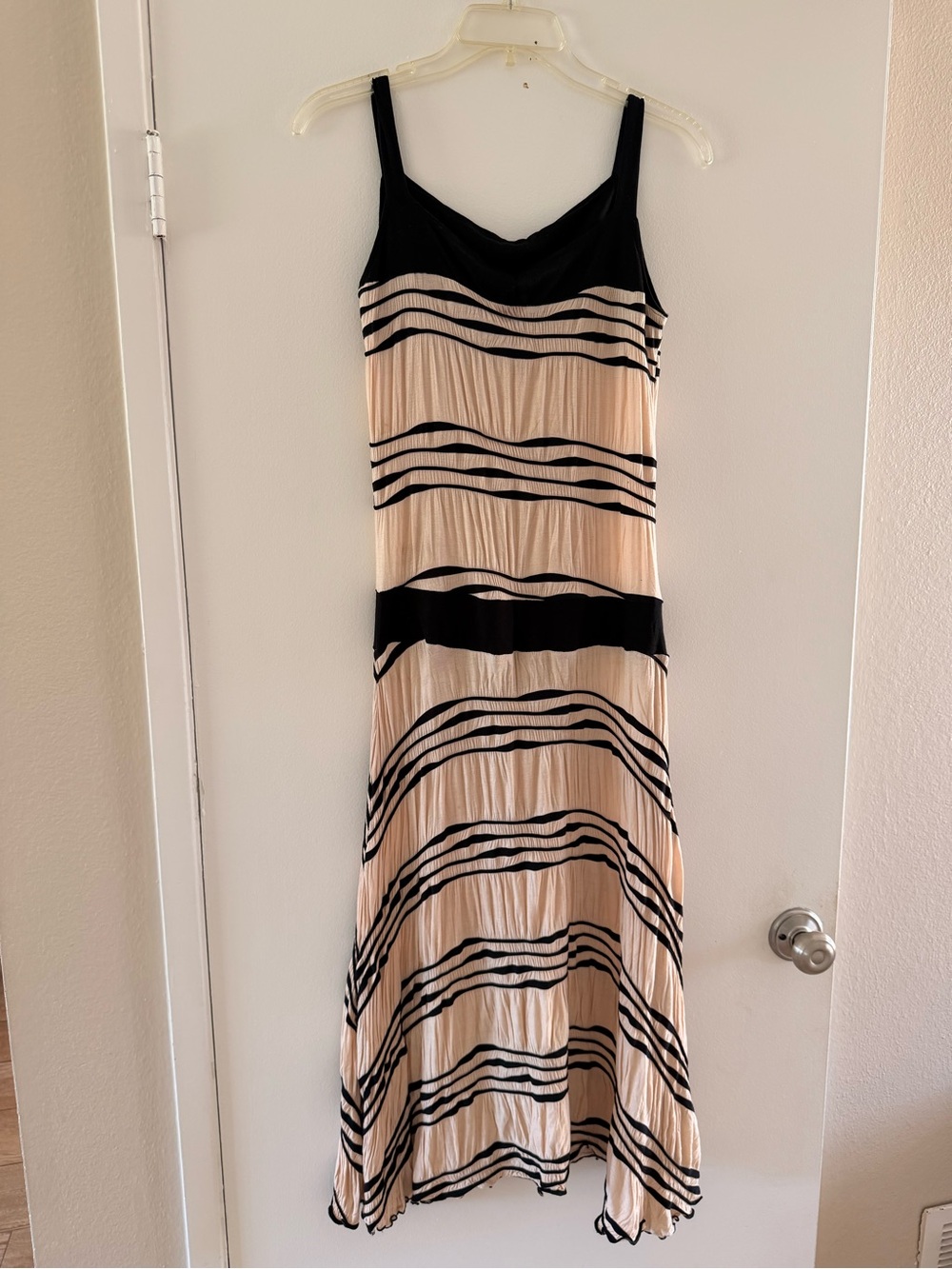 Black and Beige Striped Maxi Dress - Sleeveless Casual Style